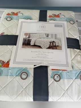 MARTHA STEWART HOME FALL QUILT W/PILLOW SHAMS FULL/QUEEN BED TRUCKS PUMPKINS NEW